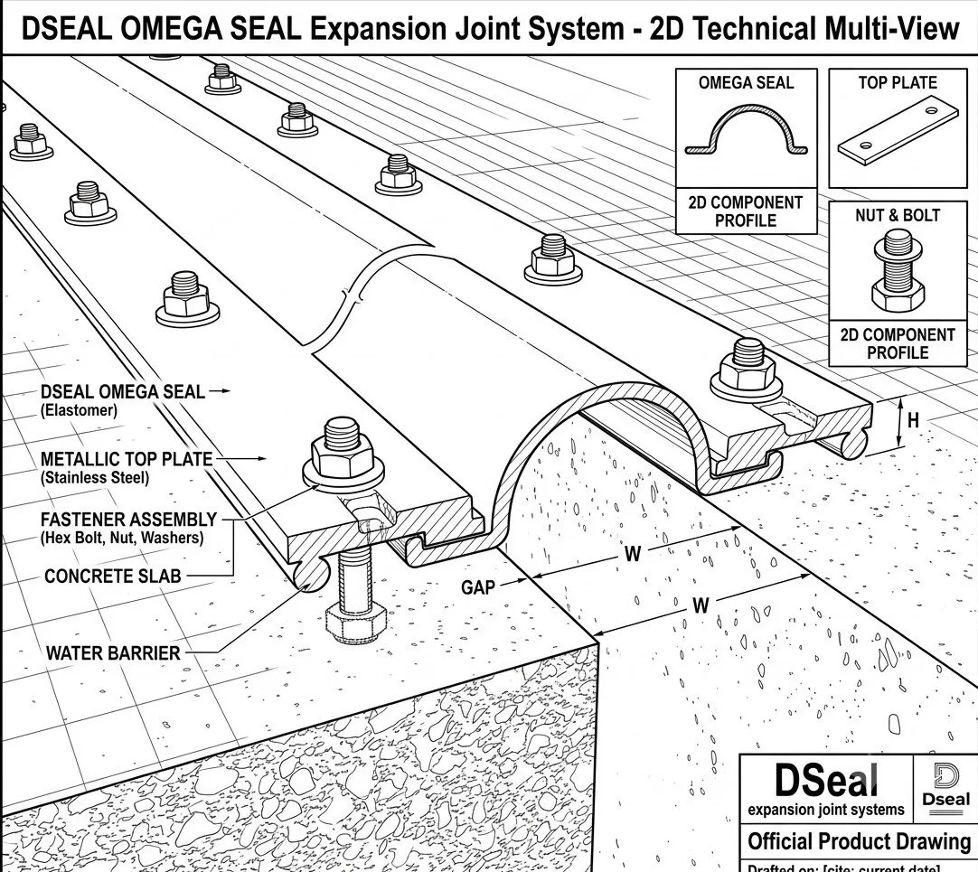 Dseal Omega Seal 2D technical blueprint cross-section drawing