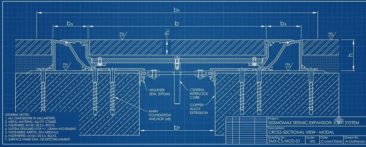 Dseal SeismoMax 2D technical blueprint cross-section drawing