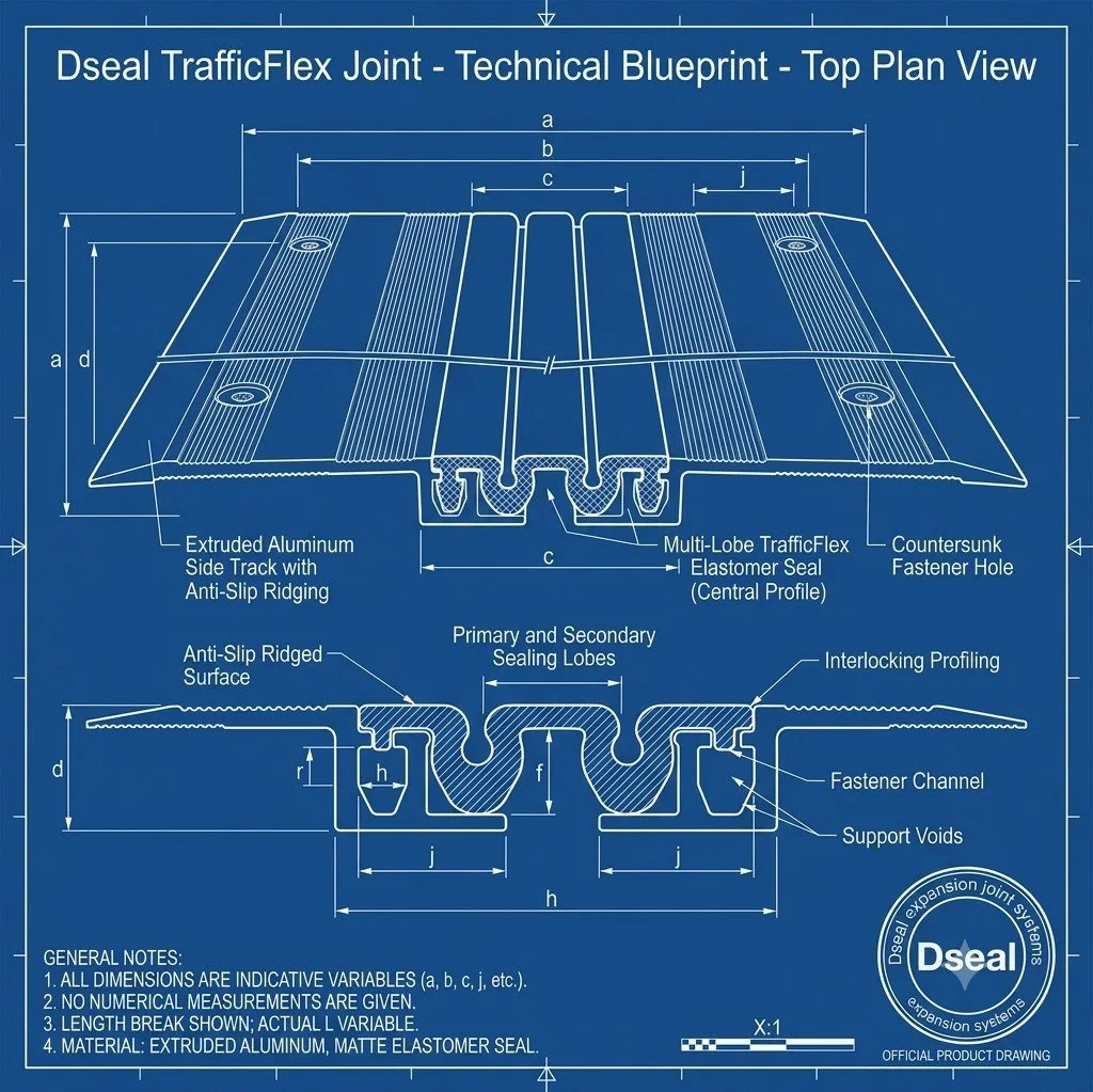 Dseal TrafficFlex Seal 2D technical blueprint cross-section drawing