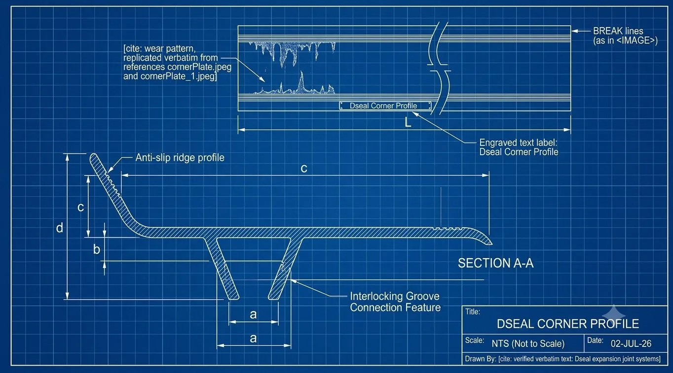 Dseal Corner Joint System 2D technical blueprint cross-section drawing