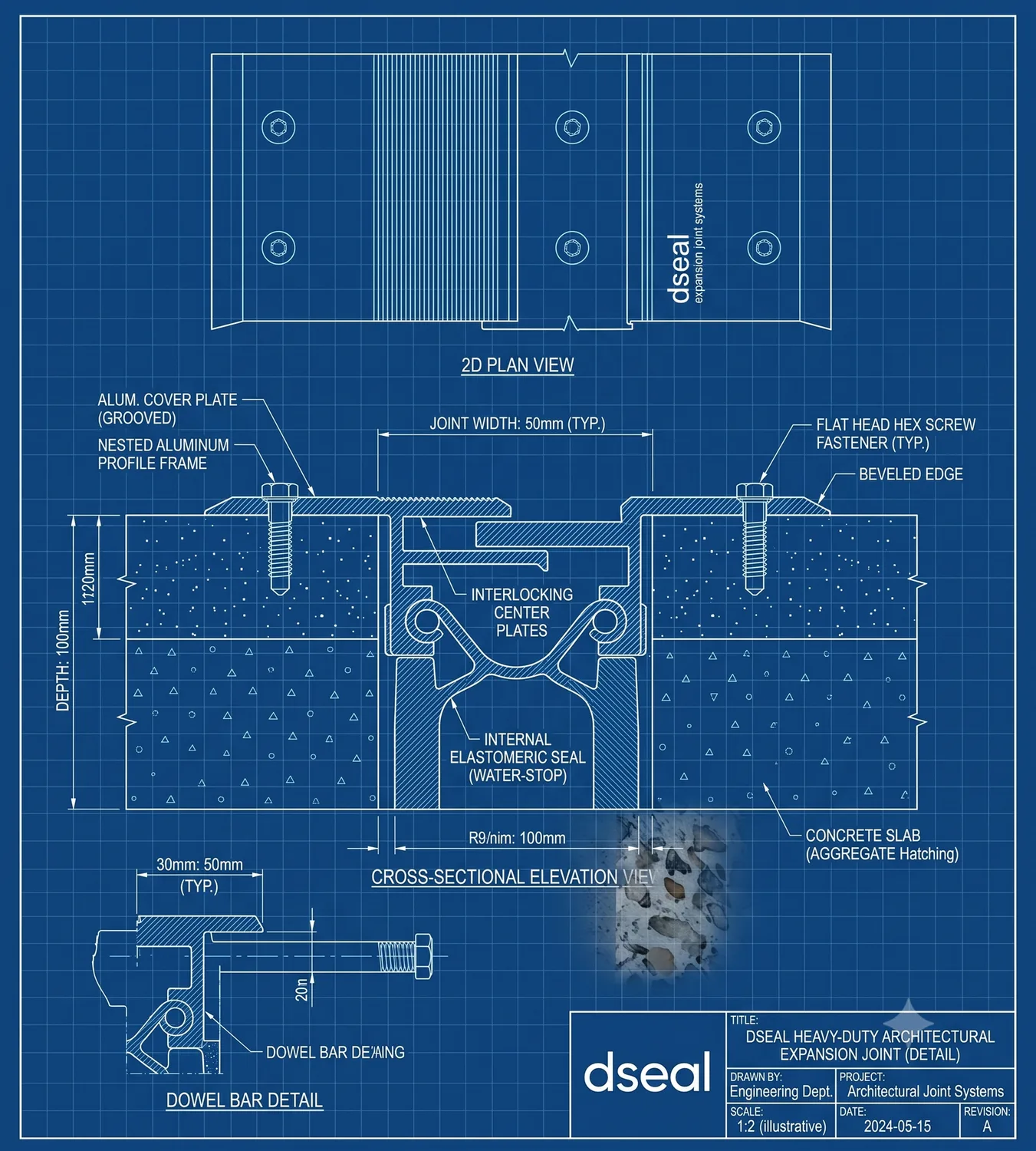 Dseal Flip Joint 2D technical blueprint cross-section drawing